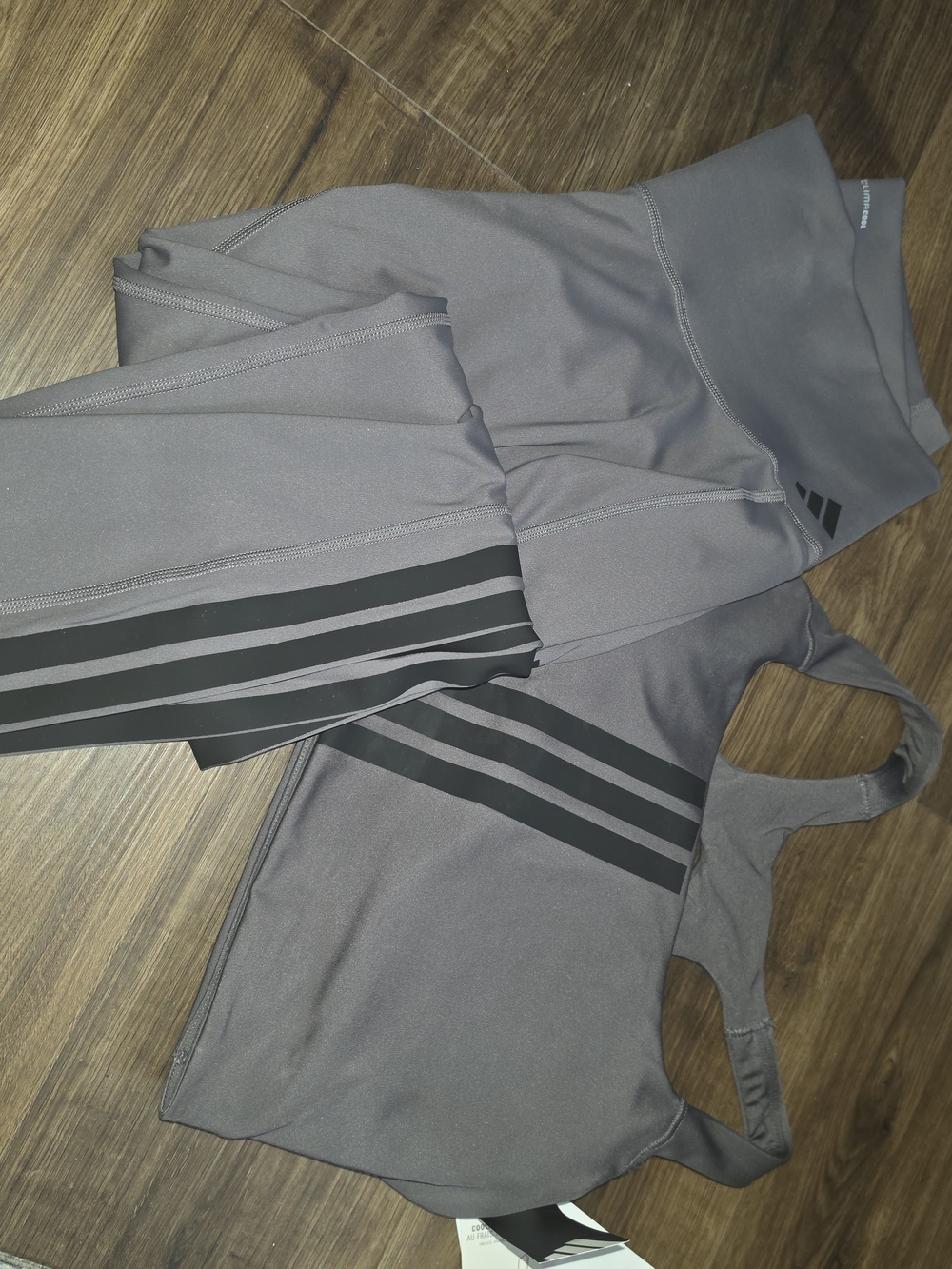Adidas Women’s Gray Three-Stripe Leggings & Sports Bra Set **fits Like a Large**